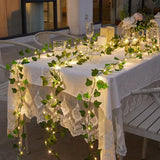 Battery-Powered Flower and Green Leaf String Lights