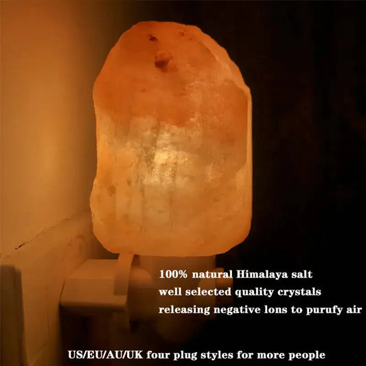 Himalayan Salt Lamp Natural Crystal Hand Carved Night Light Home Decor Air Purifying with Plug Release negative ions Warm white