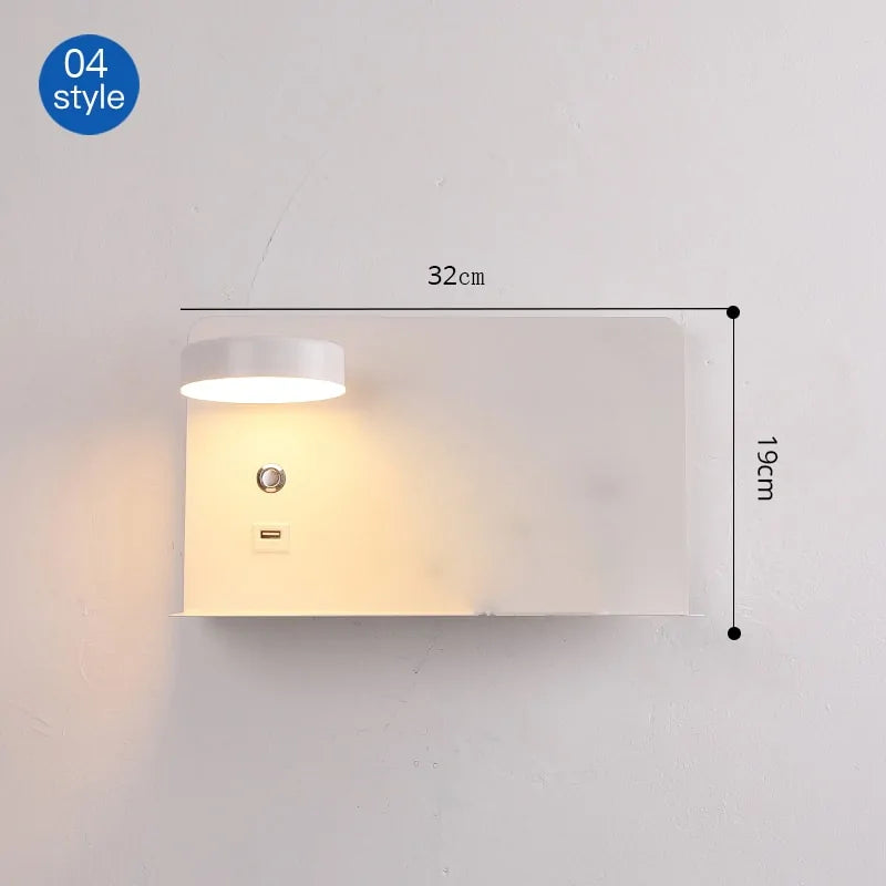 LED Wall Lights with Switch, USB Interface: Stylish Black and White Luminaire