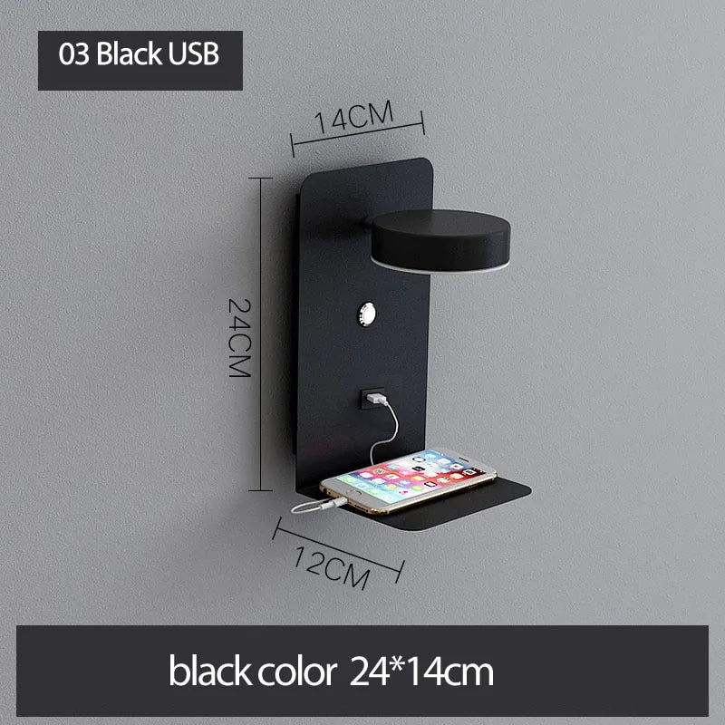 LED Wall Lights with Switch, USB Interface: Stylish Black and White Luminaire