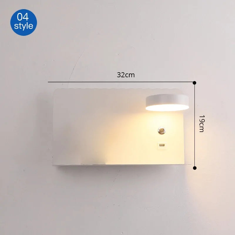 LED Wall Lights with Switch, USB Interface: Stylish Black and White Luminaire