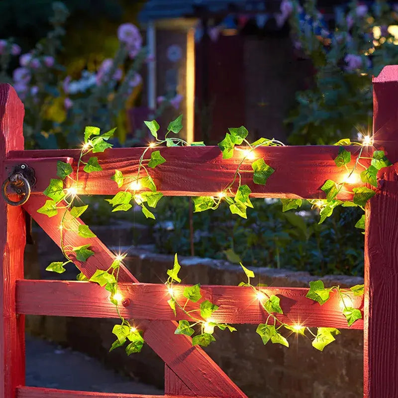 Battery-Powered Flower and Green Leaf String Lights