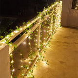 Battery-Powered Flower and Green Leaf String Lights