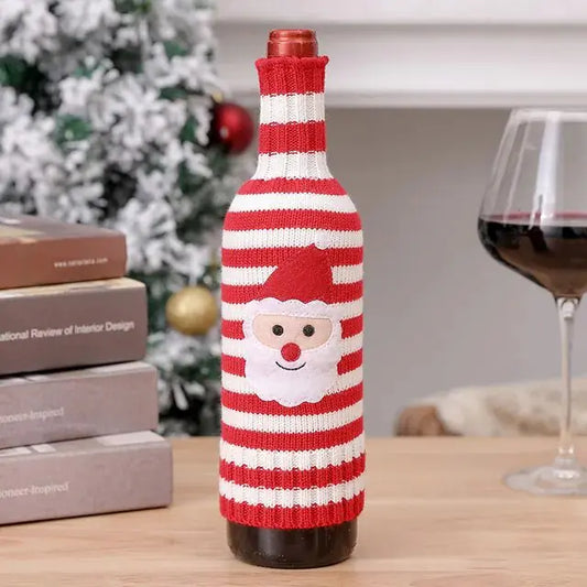 Christmas Wine Bottle Cover Set: Festive Knitted Decor