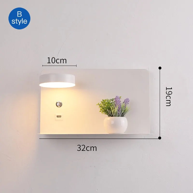 LED Wall Lights with Switch, USB Interface: Stylish Black and White Luminaire