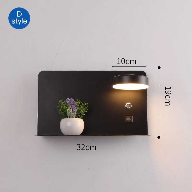 LED Wall Lights with Switch, USB Interface: Stylish Black and White Luminaire