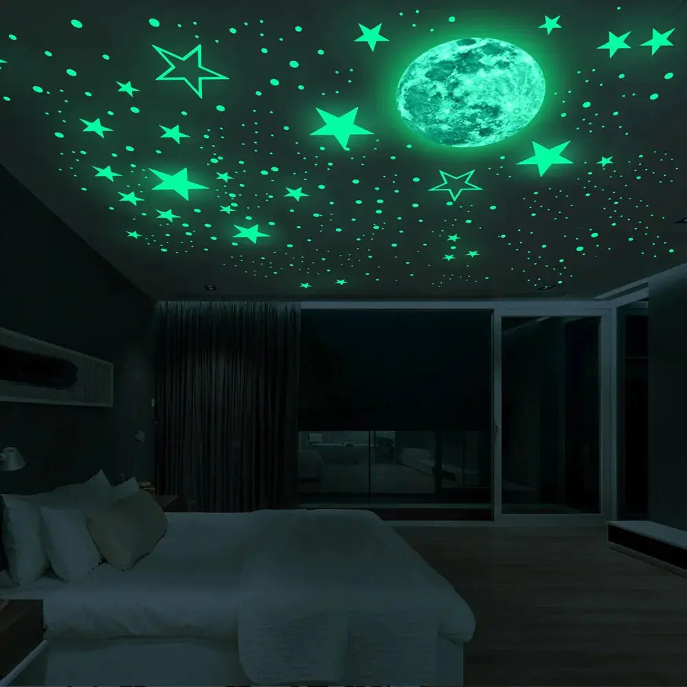 Luminous Moon and Stars Wall Stickers