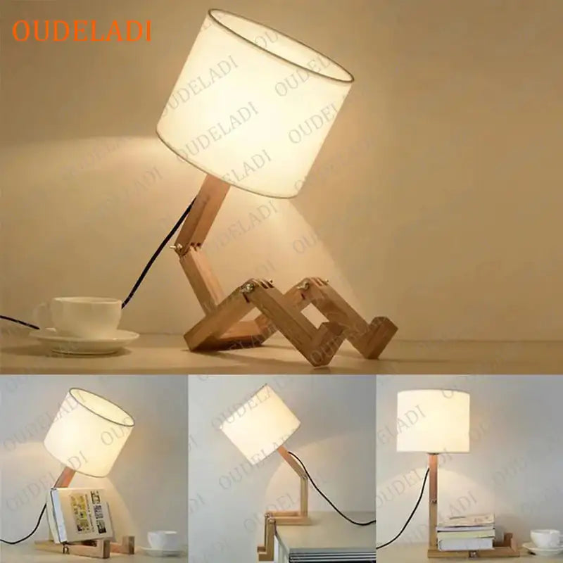 Robot Shape Wooden Table Lamp